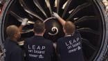 AFI KLM E&M technicians working on CFM Leap engine