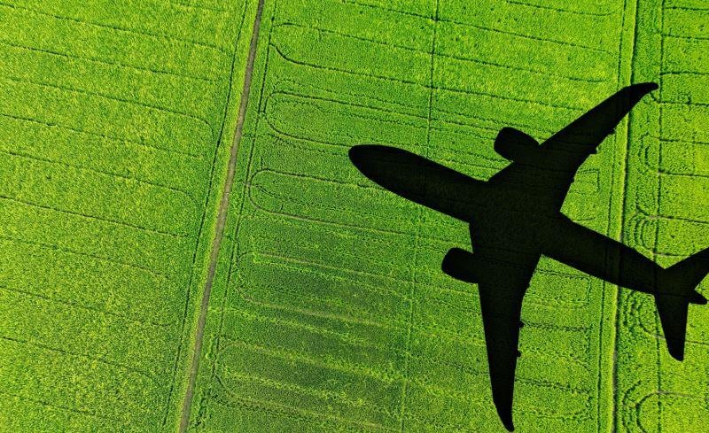 airplane flying over field