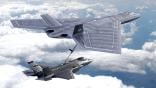 concept image of stealthy tanker refueling a fighter aircraft in flight