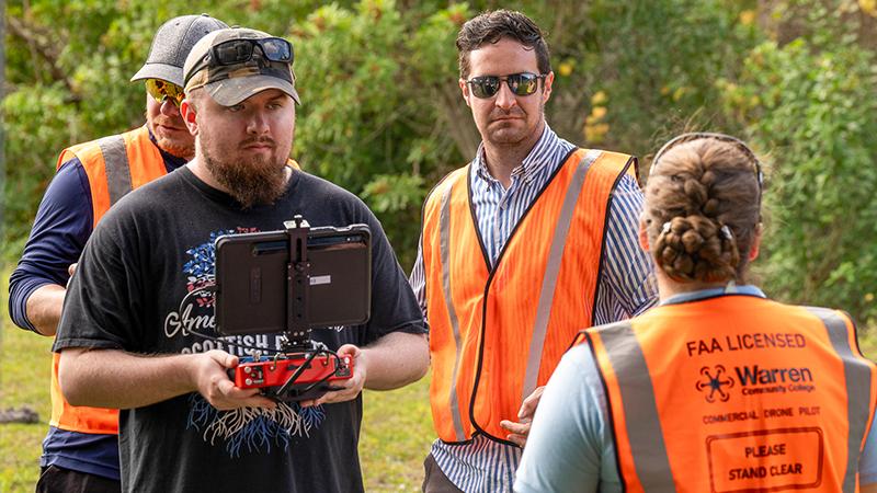 student conducting a drone certification test at Embry-Riddle Aeronautical University